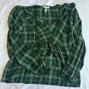 Green Plaid Long Sleeve Blouse